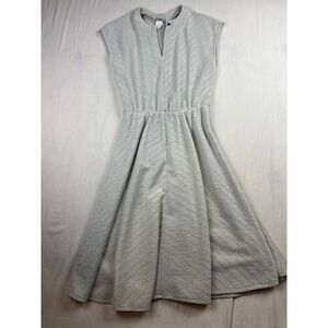 Vintage Taurus II Grey Pointelle Chevron Knit Sleeveless Midi Dress Elastic Wai